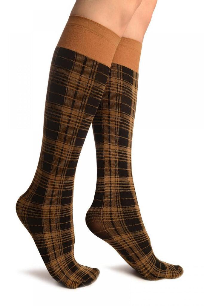 liss kiss Beige Scottish Tartan Socks Knee High - Socks