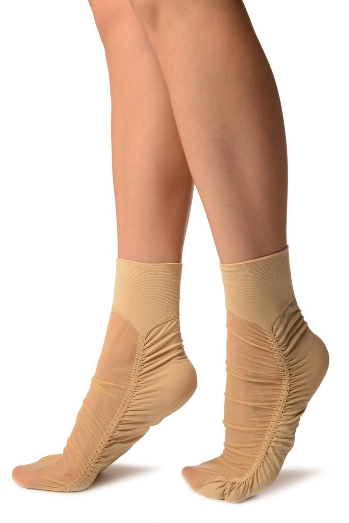 Liss Kiss Beige Sheer & Opaque Sides Ankle High Socks - Socks