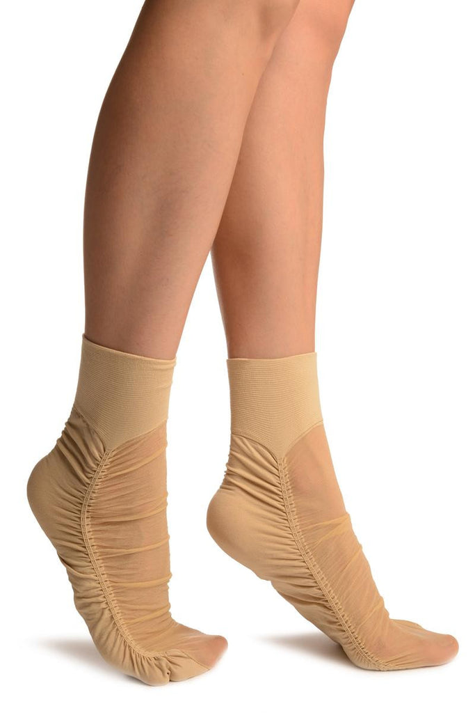 Liss Kiss Beige Sheer & Opaque Sides Ankle High Socks - Socks