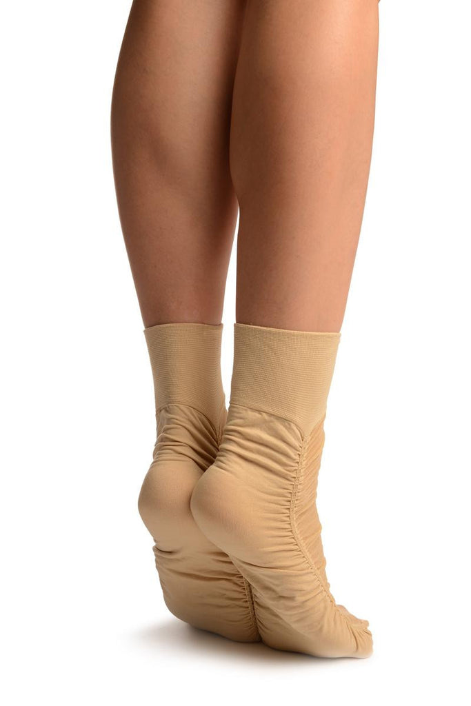 Liss Kiss Beige Sheer & Opaque Sides Ankle High Socks - Socks