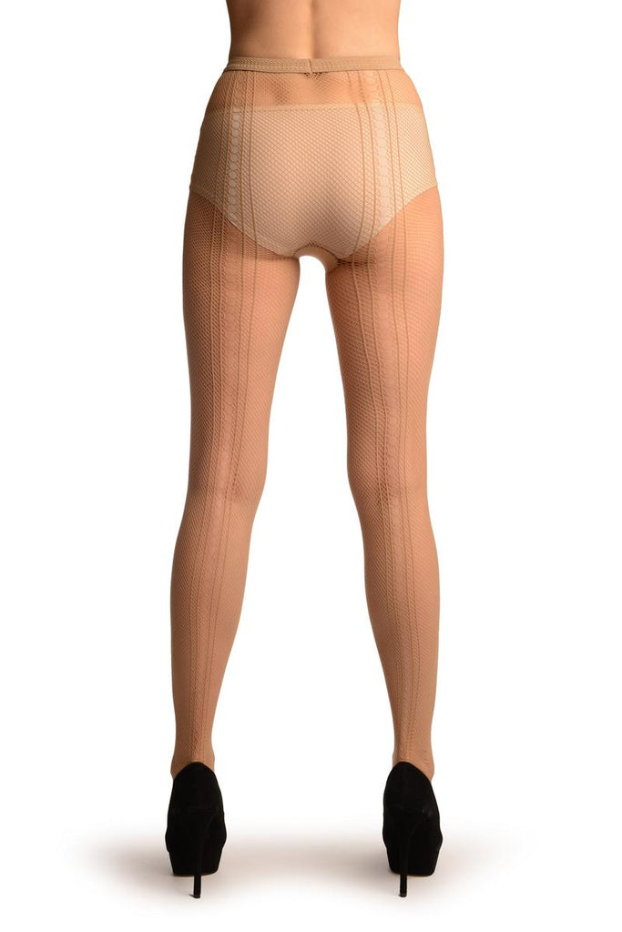 Liss Kiss Beige Small Fishnet With Key Holes Seam - Tights