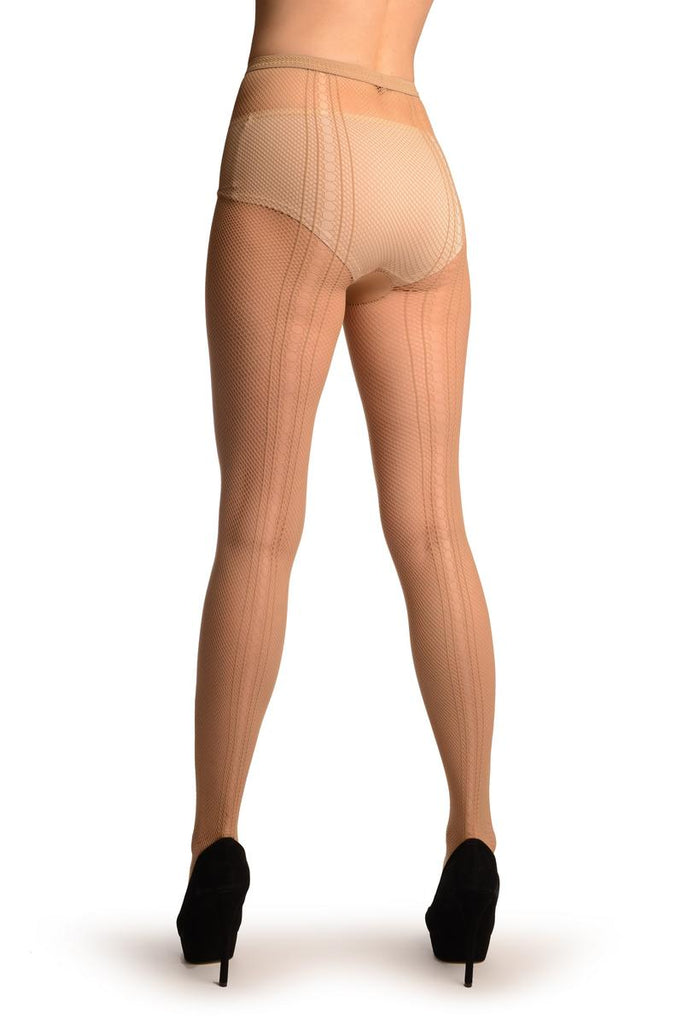 Liss Kiss Beige Small Fishnet With Key Holes Seam - Tights