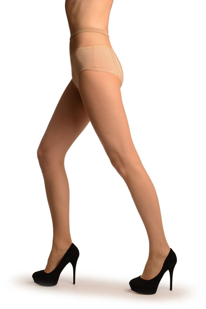 Liss Kiss Beige Small Fishnet With Key Holes Seam - Tights