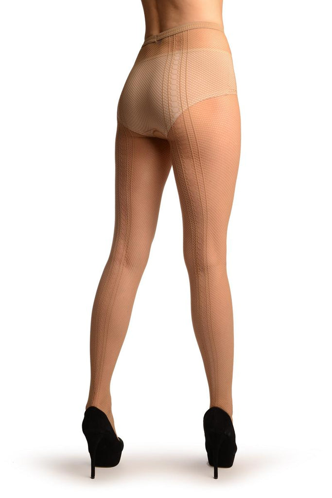 liss kiss Beige Small Fishnet With Key Holes Seam - Tights