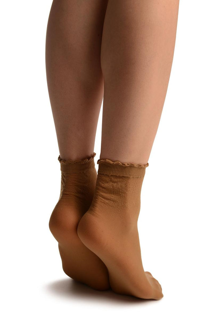 Liss Kiss Beige Small Polka Dots And Rhombus Tops Ankle High Socks - Socks