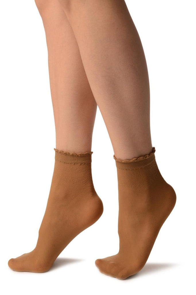 Liss Kiss Beige Small Polka Dots And Rhombus Tops Ankle High Socks - Socks