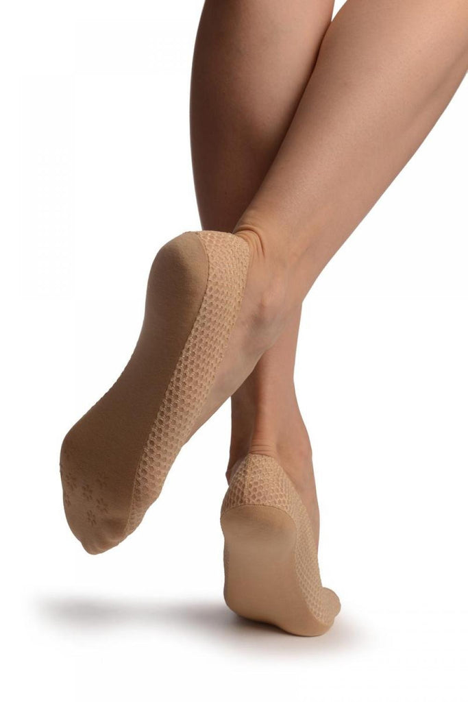 Liss Kiss Beige Snake Skin Silver Lurex With Silicon Heel & Bottom Footies - Footsies Socks
