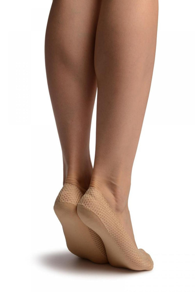Liss Kiss Beige Snake Skin Silver Lurex With Silicon Heel & Bottom Footies - Footsies Socks