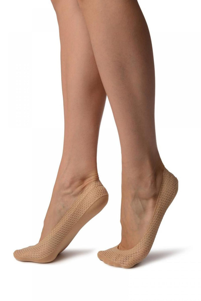 Liss Kiss Beige Snake Skin Silver Lurex With Silicon Heel & Bottom Footies - Footsies Socks