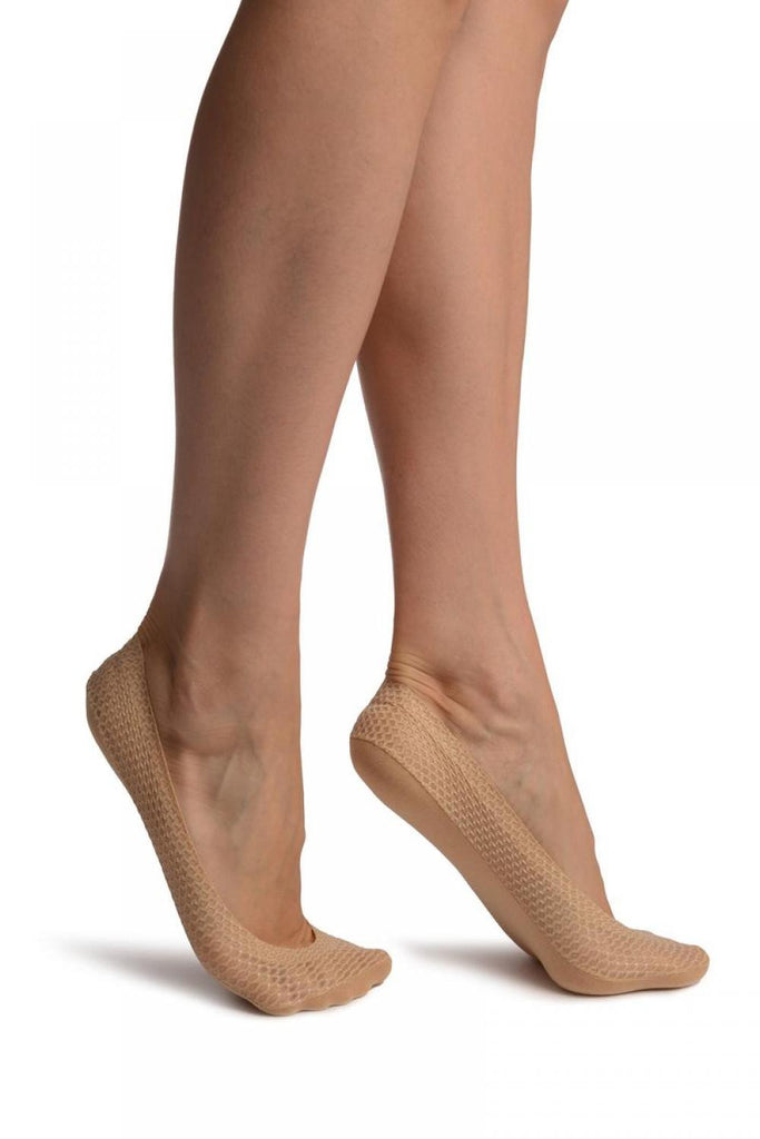 liss kiss Beige Snake Skin Silver Lurex With Silicon Heel & Bottom Footies - Footsies Socks