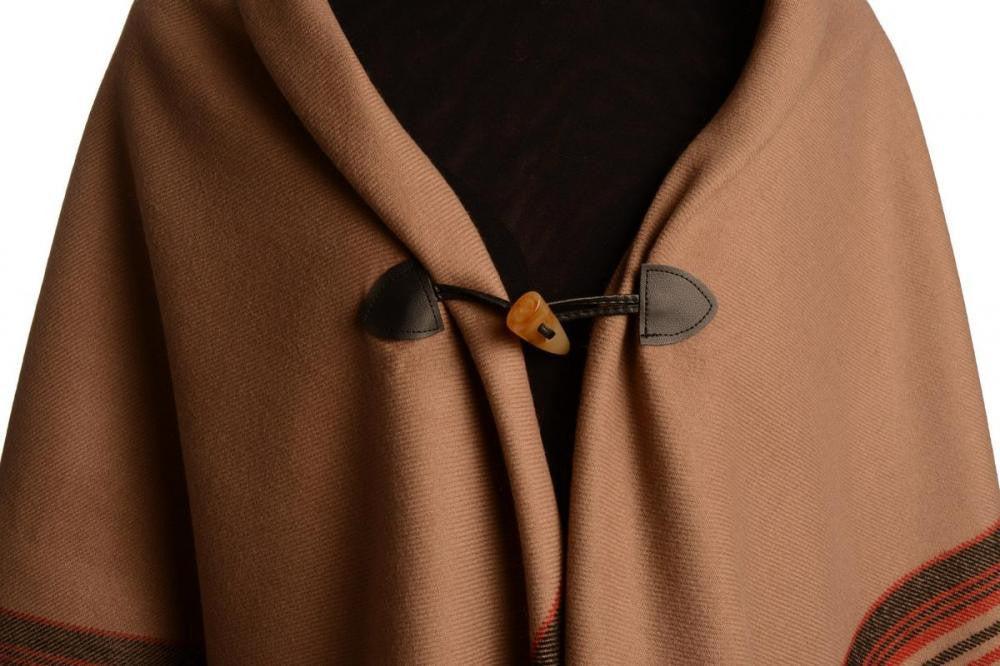 Liss Kiss Beige Square With Wide Stripe Fastening Blanket Wrap (Poncho) - Poncho