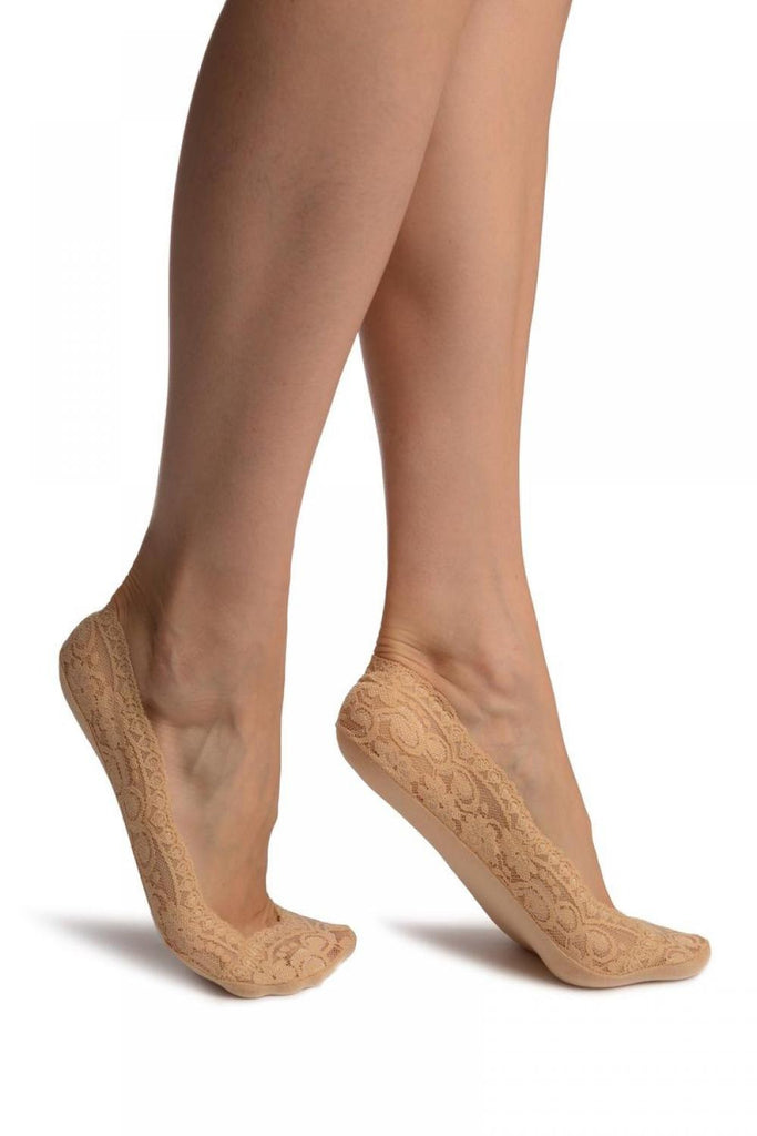 liss kiss Beige Stretchy Lace With Silicon Inner Stripe & Bottom Footies - Footsies Socks