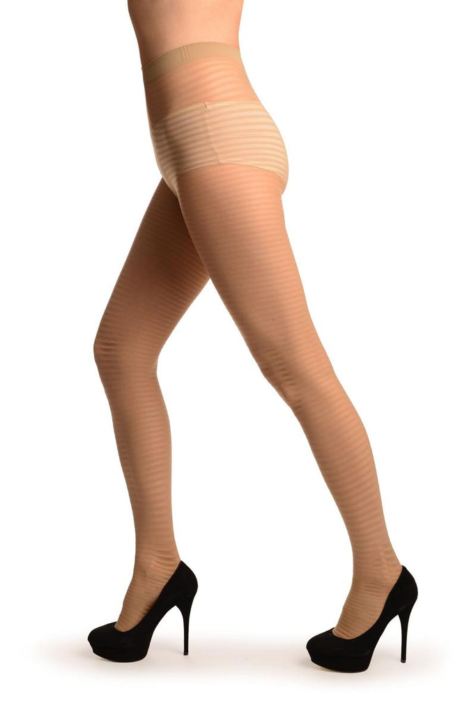 Liss Kiss Beige Transparent & Opaque Woven Stripes Tights - Tights