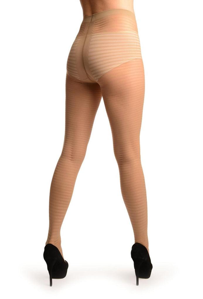 Liss Kiss Beige Transparent & Opaque Woven Stripes Tights - Tights