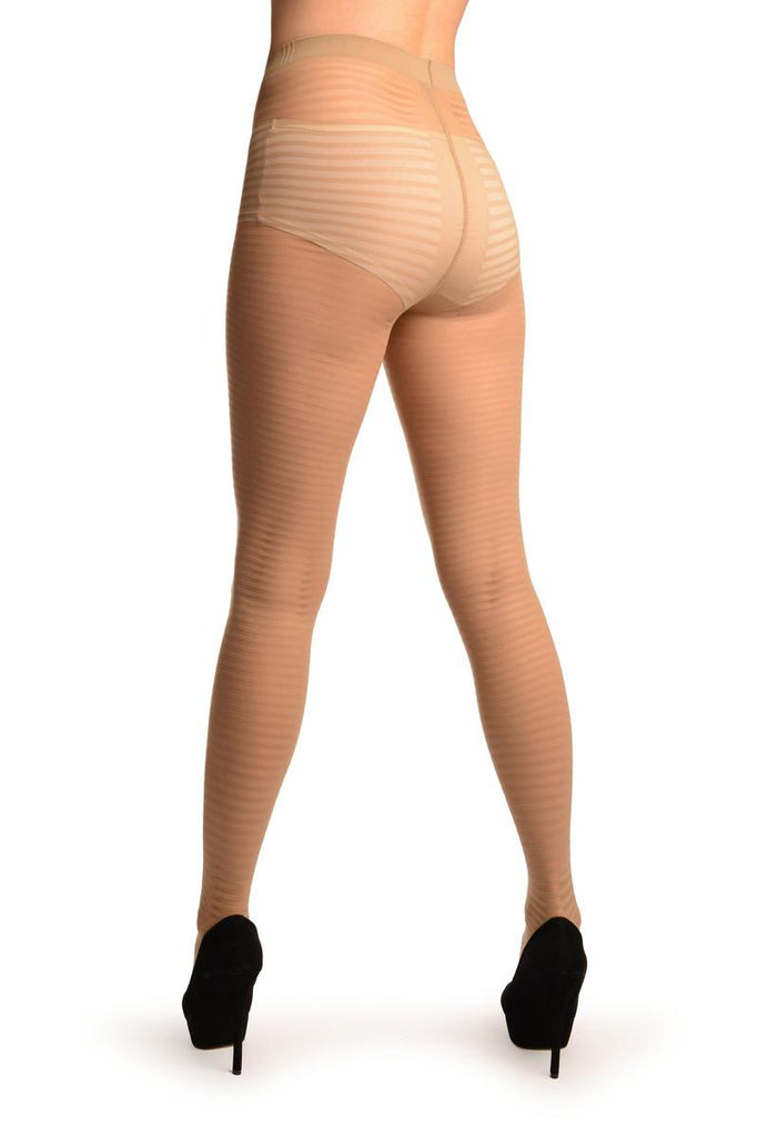 Liss Kiss Beige Transparent & Opaque Woven Stripes Tights - Tights