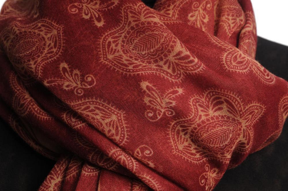 Liss Kiss Beige Turkish Flowers On Burgundy Unisex Scarf & Beach Sarong - Scarf