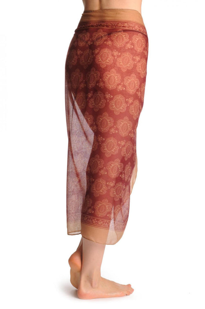 Liss Kiss Beige Turkish Flowers On Burgundy Unisex Scarf & Beach Sarong - Scarf