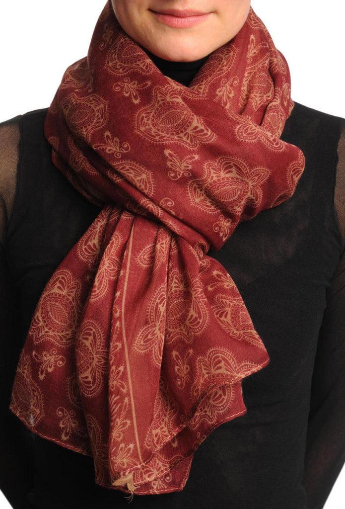 Liss Kiss Beige Turkish Flowers On Burgundy Unisex Scarf & Beach Sarong - Scarf