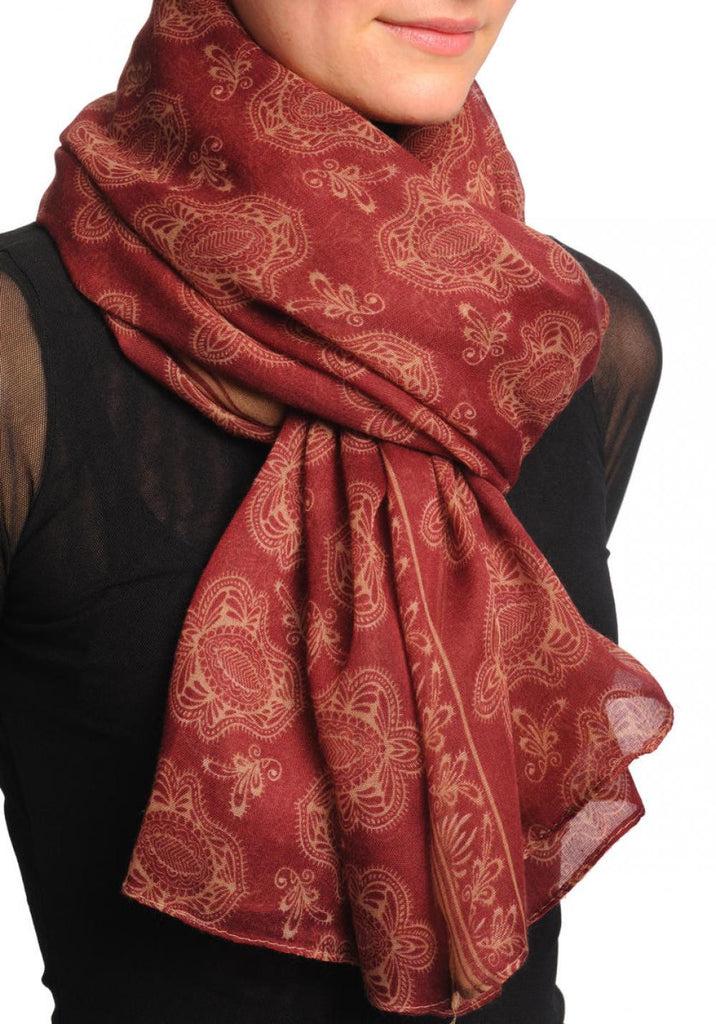 liss kiss Beige Turkish Flowers on Burgundy Unisex Scarf & Beach Sarong - Scarf