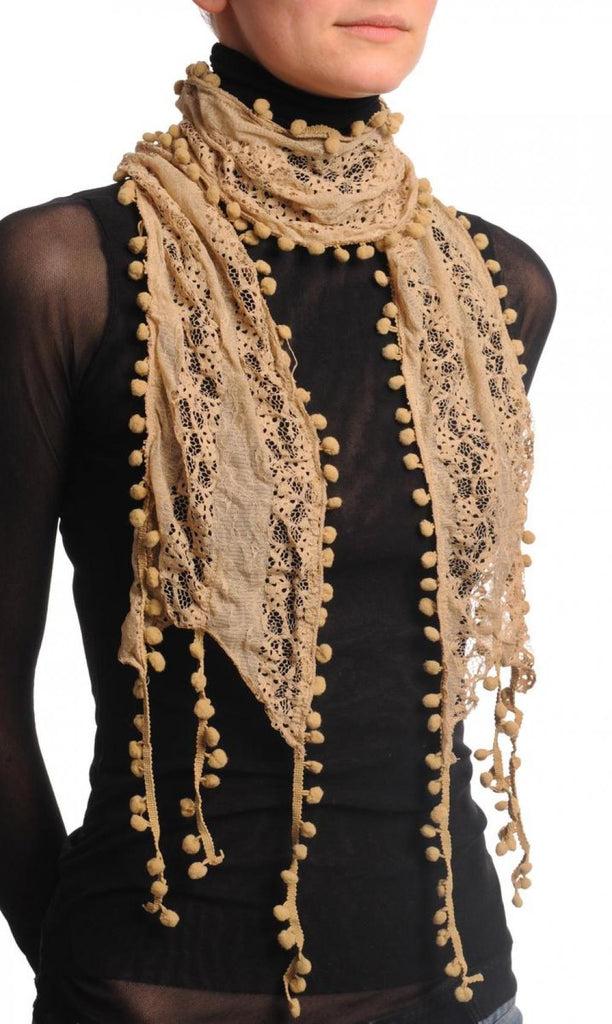 Liss Kiss Beige Vintage Lace With Soft Pearls - Scarf