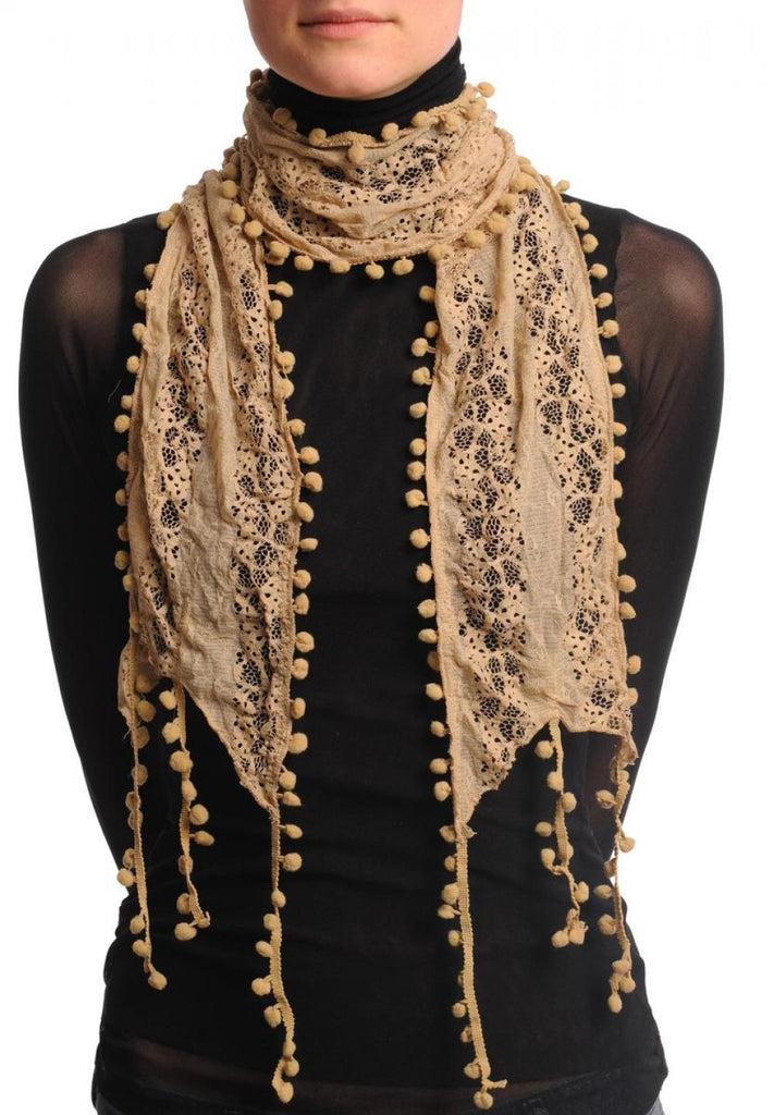 liss kiss Beige Vintage Lace With Soft Pearls - Scarf