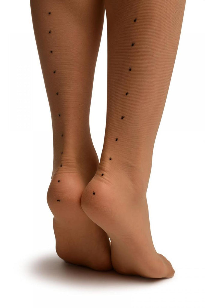 Liss Kiss Beige With Black Dotted Seam And Barocco Top With Silicon Garter - Hold Ups