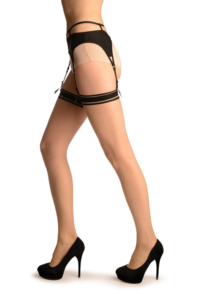 Liss Kiss Beige With Black Garter Stockings - Stockings