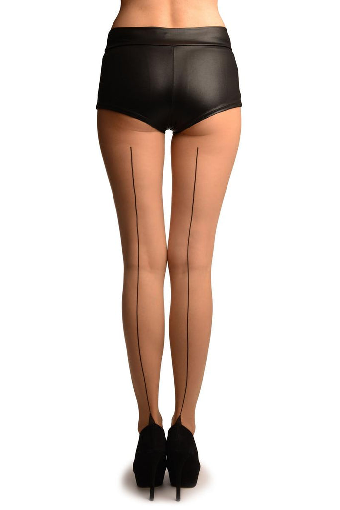 Liss Kiss Beige With Black Seam And Cuban Heel - Tights