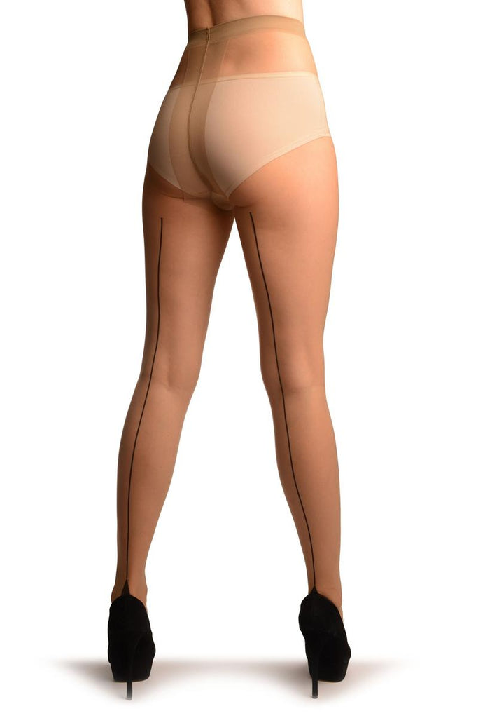 Liss Kiss Beige With Black Seam And Cuban Heel - Tights