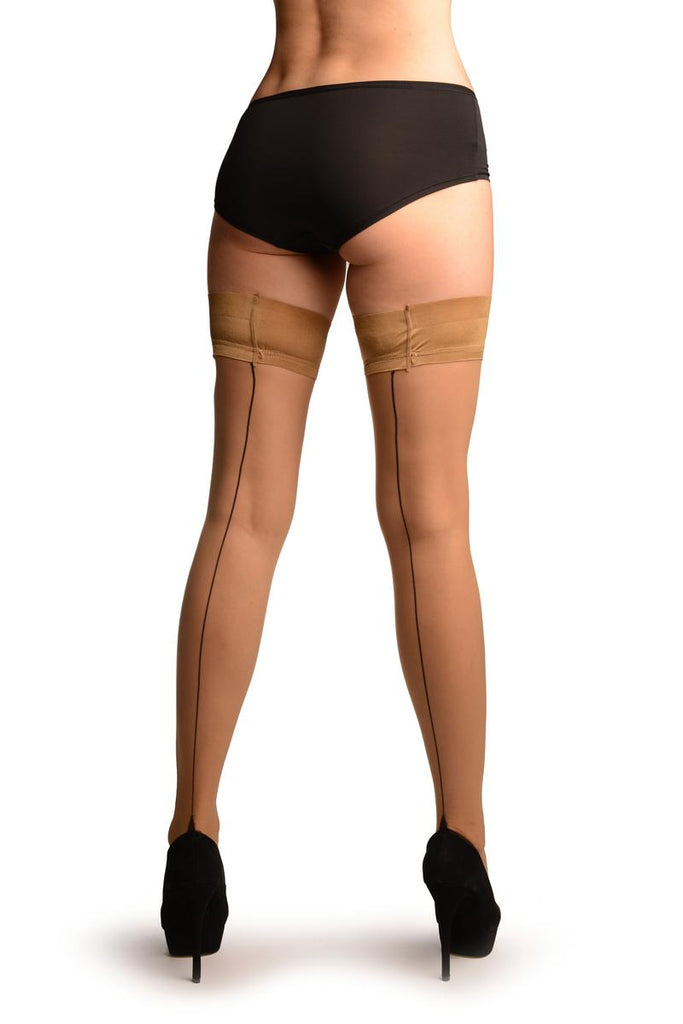 Liss Kiss Beige With Black Seam And Silicon Garter - Hold Ups