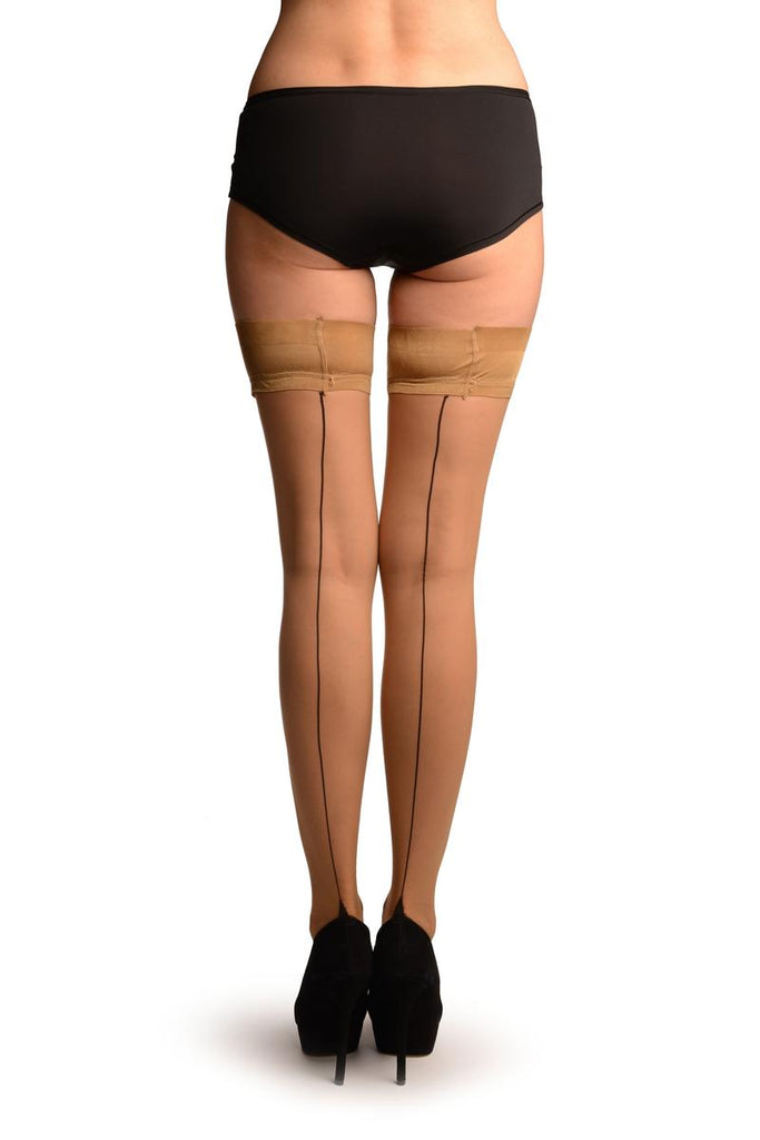 Liss Kiss Beige With Black Seam And Silicon Garter - Hold Ups
