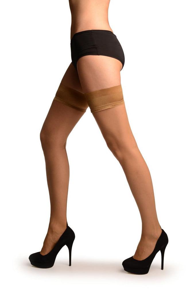 Liss Kiss Beige With Black Seam And Silicon Garter - Hold Ups
