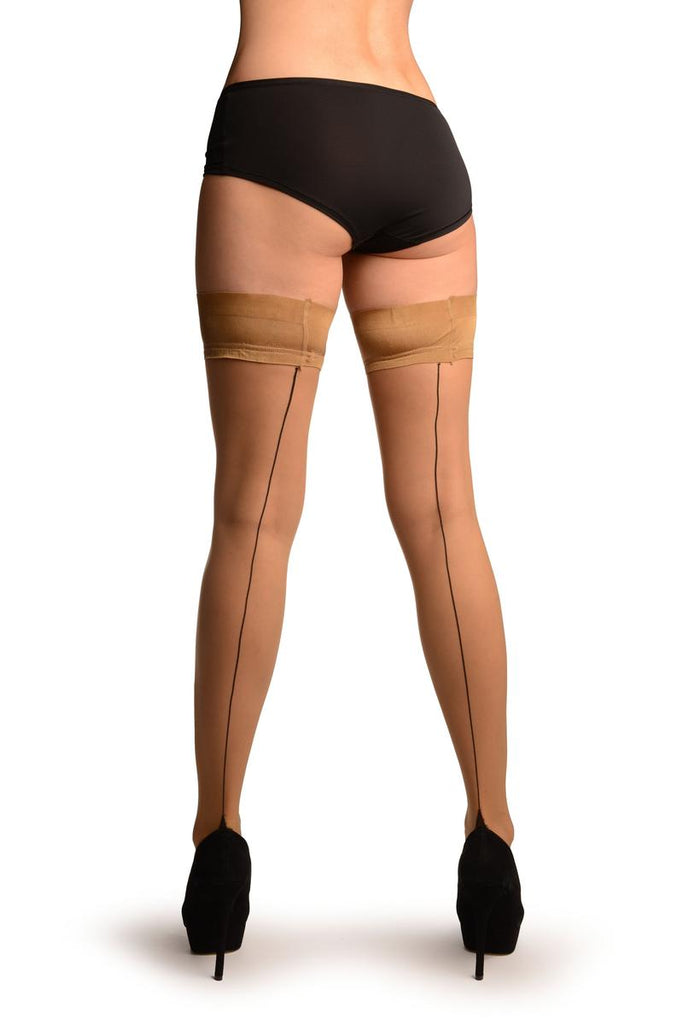 liss kiss Beige With Black Seam And Silicon Garter - Hold Ups