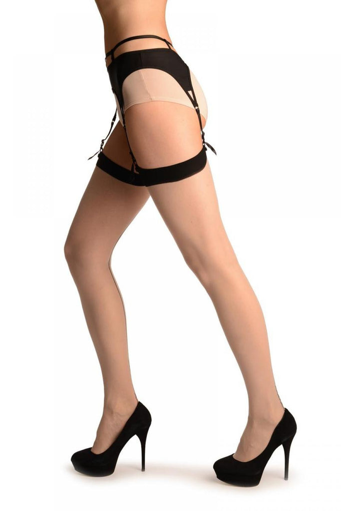 Liss Kiss Beige With Black Seam & Cuban Heel Stockings - Stockings