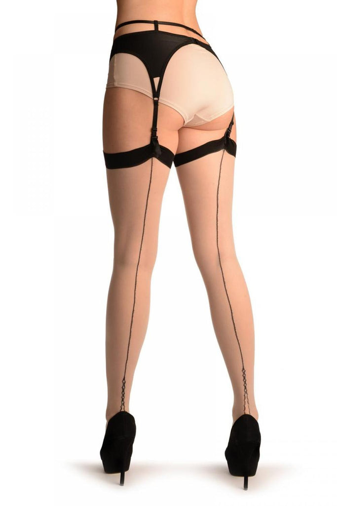 liss kiss Beige With Black Seam & Cuban Heel Stockings - Stockings