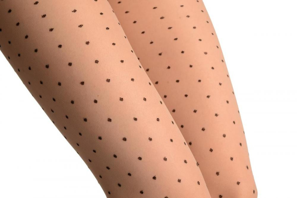 Liss Kiss Beige With Black Seam & Small Polka Dots - Tights