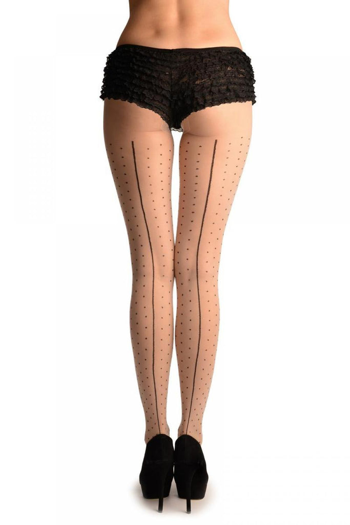 Liss Kiss Beige With Black Seam & Small Polka Dots - Tights