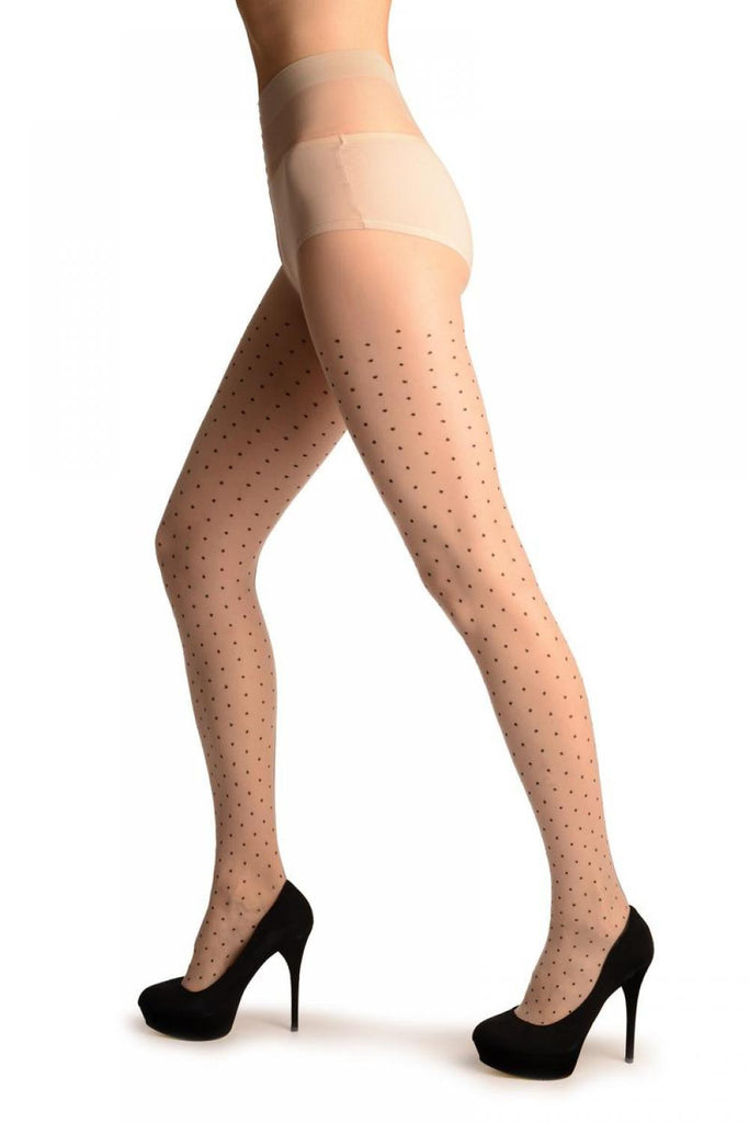 Liss Kiss Beige With Black Seam & Small Polka Dots - Tights