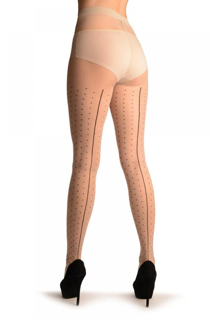 liss kiss Beige With Black Seam & Small Polka Dots - Tights