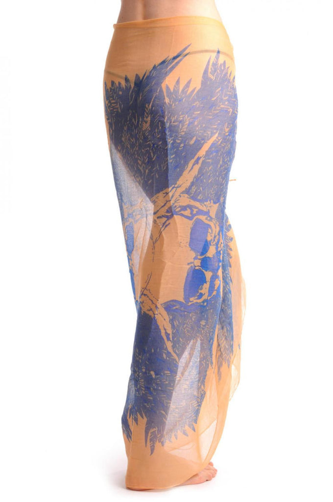 Liss Kiss Beige With Blue Skull & Raven Wings Unisex Scarf & Beach Sarong - Scarf