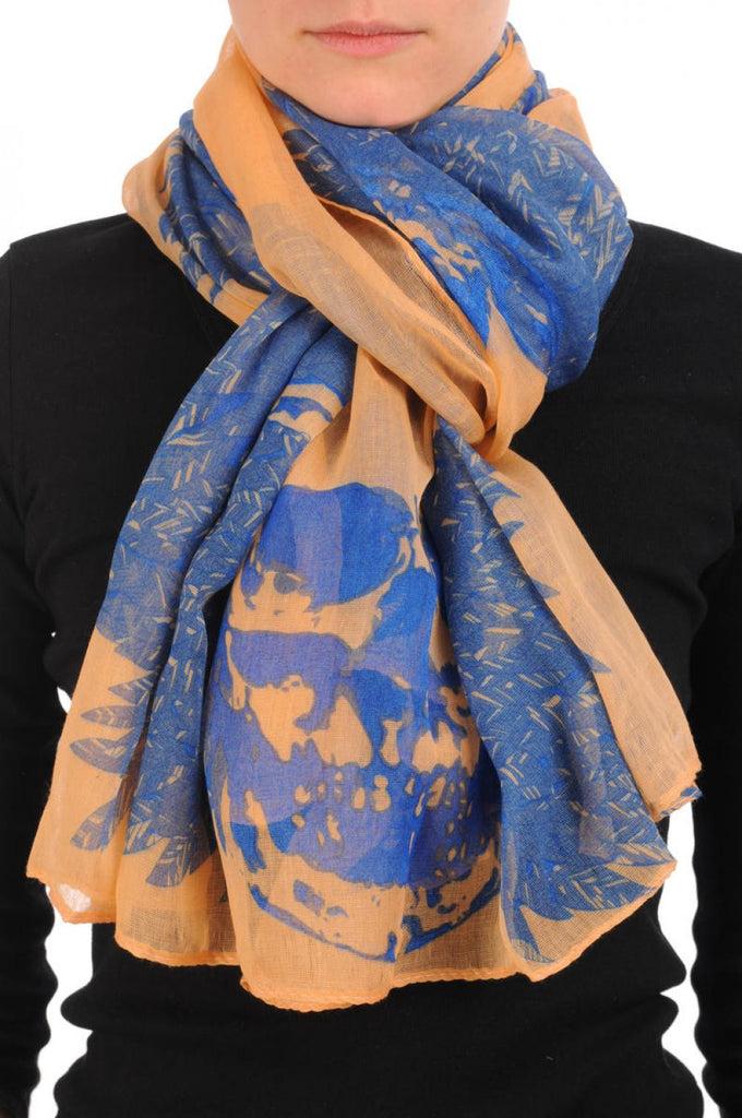 liss kiss Beige With Blue Skull & Raven Wings Unisex Scarf & Beach Sarong - Scarf