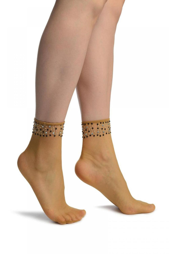 liss kiss Beige With Crystals Ankle High Socks - Socks