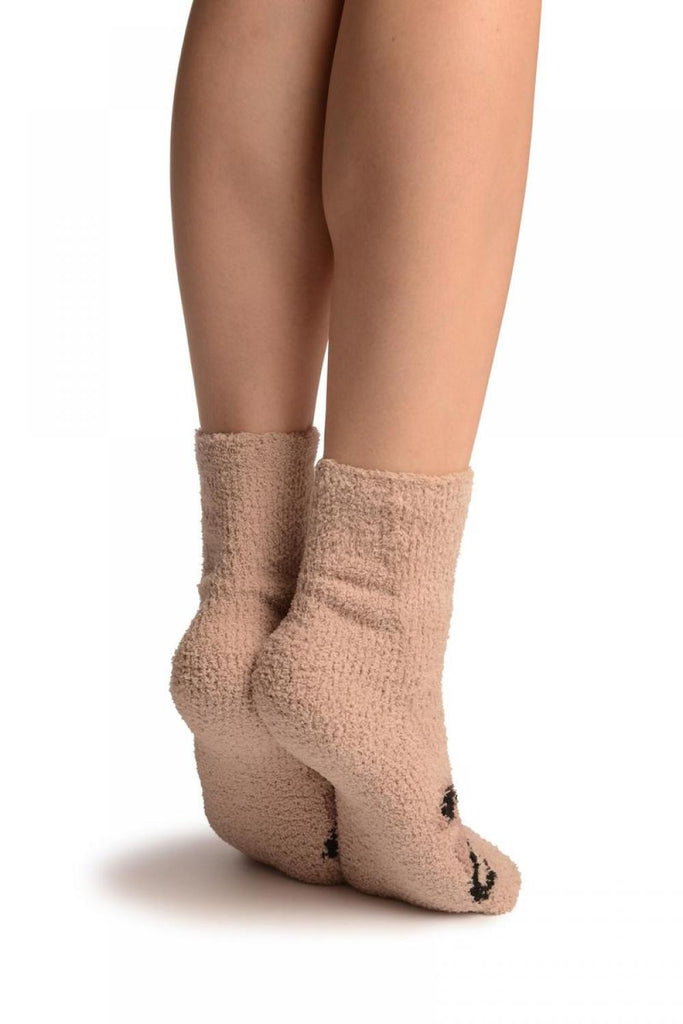Liss Kiss Beige With Cute Bear Terry Ankle High Socks - Socks