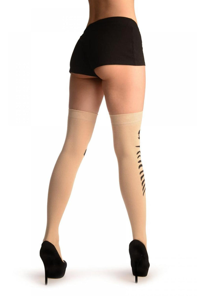 Liss Kiss Beige With Cute Hugging Skeleton (Halloween) - Over The Knee Socks