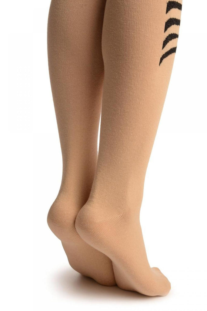 Liss Kiss Beige With Cute Hugging Skeleton (Halloween) - Over The Knee Socks