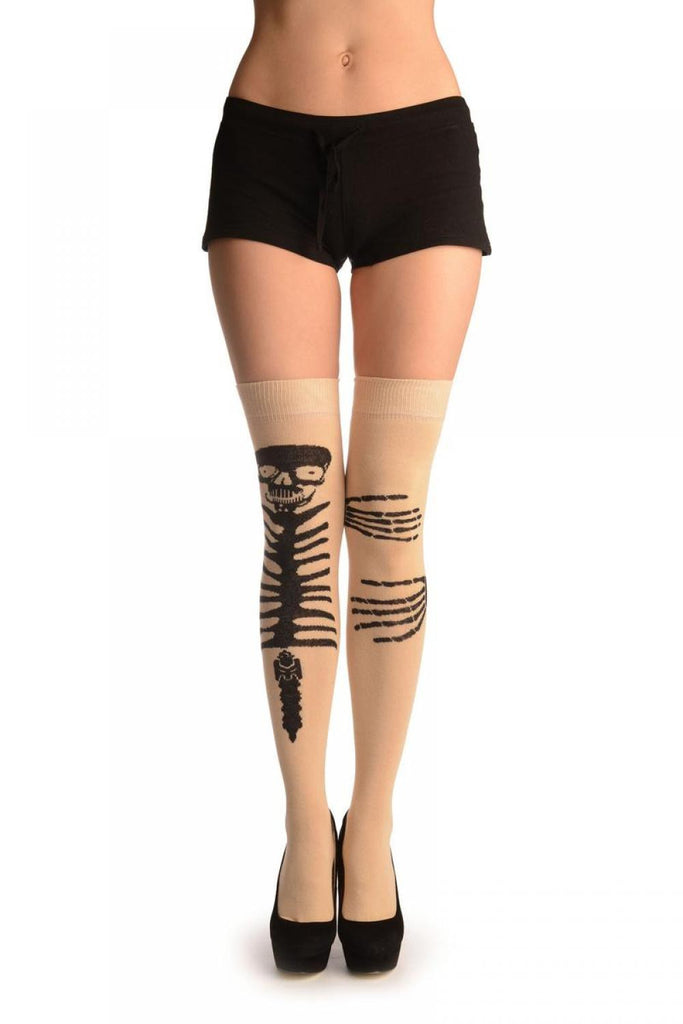 liss kiss Beige With Cute Hugging Skeleton (Halloween) - Over The Knee Socks