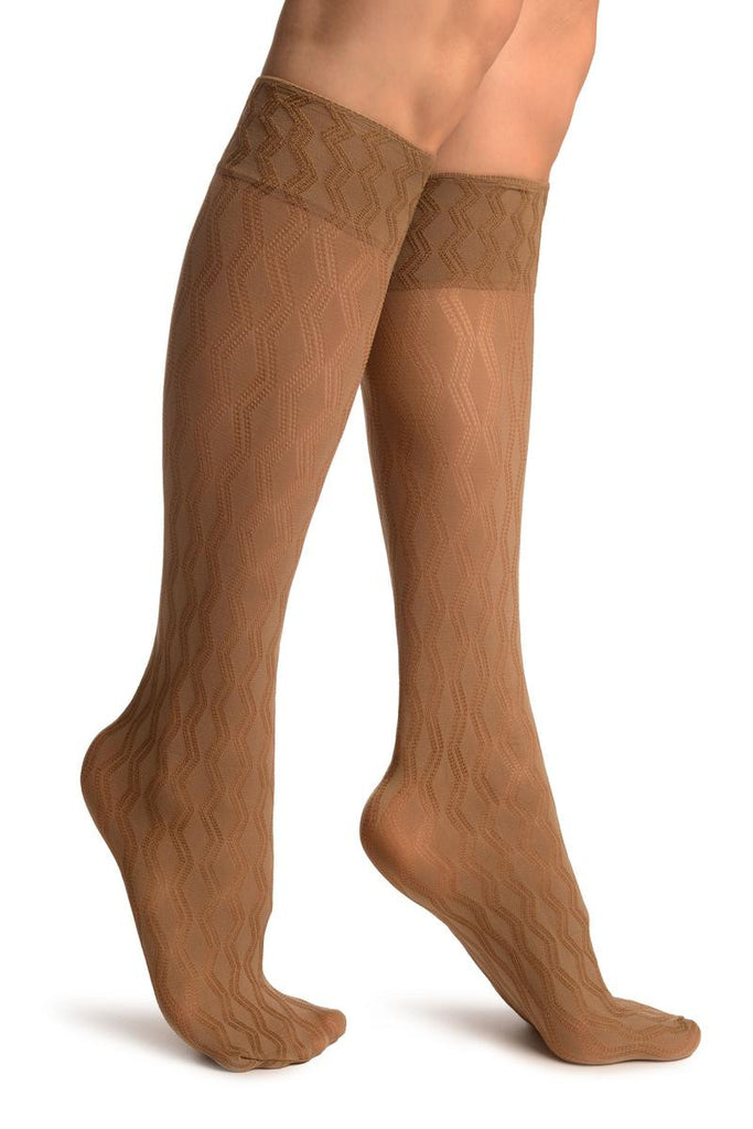 liss kiss Beige With Double Rhomb Socks Knee High - Socks
