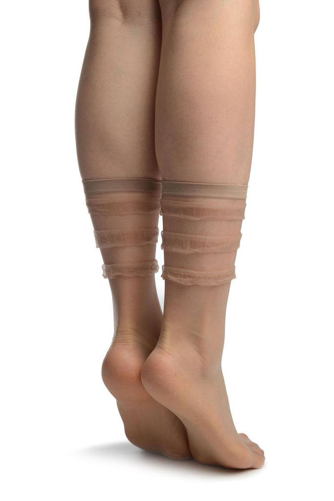 Liss Kiss Beige With Elegant Frills Ankle High Socks - Socks