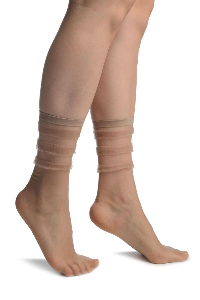liss kiss Beige With Elegant Frills Ankle High Socks - Socks