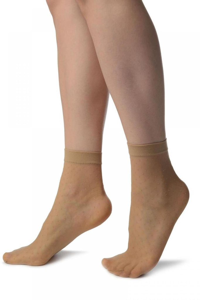 Liss Kiss Beige With Gold Accented Knots Mesh Ankle High Socks - Socks